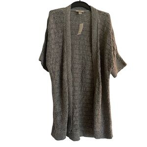 NWT LOFT Gray Intricate Weave Cotton Blend Knit Open-Front SS Cardigan